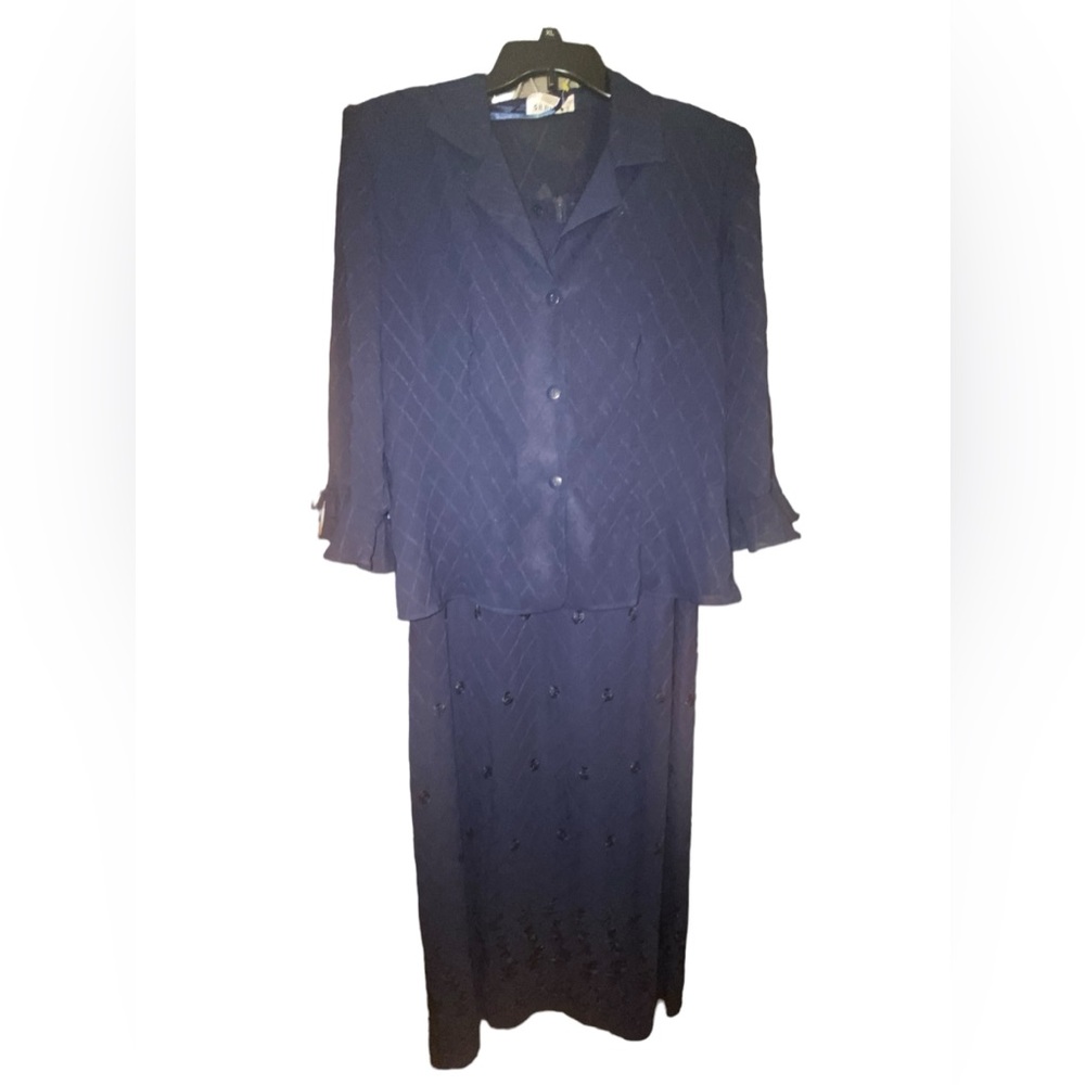 Women’s 2 piece navy evening shift dress with jacket size 16 nwts